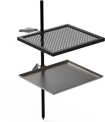 Stanbroil Adjustable Swivel Grill - Steel Mesh Cooking Grate with Spike Pole and Griddle Plate for Outdoor Open Flame Cooking - Dual Campfire Steel Cooking Grill Grate Swivel System