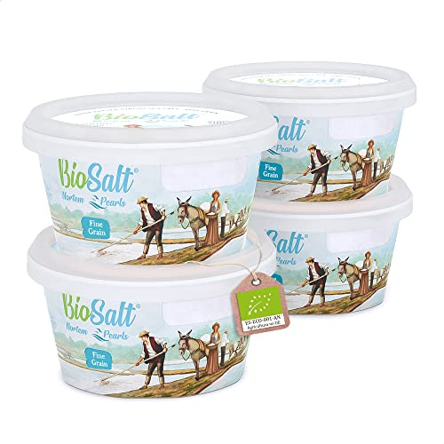 BioSalt Nortem Pearls Sal Marina Virgen Ecológica 4x200 g Fina. Sal Gourmet 100% Natural. Rica en Minerales. Cocina Sana. Sin Refinar, Sin Conservantes.