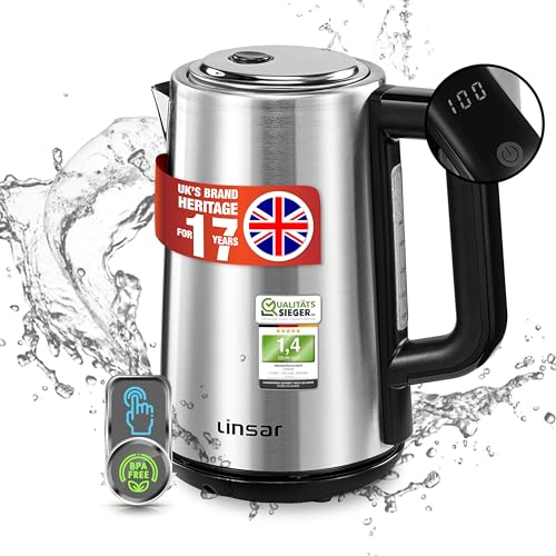 Linsar Bouilloire Électrique - temperature réglable, acier inoxydable, 1,7l - fonction maintien au chaud, 5 réglages de température 70-100°C - filtre anti-calcaire, sans BPA - 2200 W