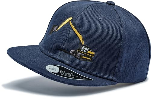 minifan Kinder Cap : Bagger - Basecap Kappe Radlader Kran Baustelle Jungs Kappe Cappy Jungen Mütze Kind Kappi (Navy)