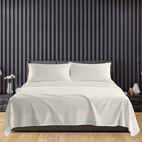 Linens World Microfiber Flat Sheets Super King Size Breathable, Anti Wrinkle, Shrink and Fade Resistant 200 Thread Count Bed Sheets Cream Bedding & Linen 280 x 254cm Super King Flat Sheet