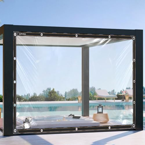 Telo di copertura impermeabile trasparente: 2 x 4 m con occhielli, grande telo di copertura impermeabile, resistente alle intemperie, pieghevole, telo trasparente per terrazze, balcone, serra da