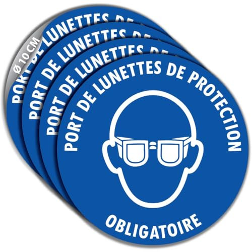 4 Stickers Ø 10 cm PORT DE LUNETTES DE PROTECTION OBLIGATOIRE M004
