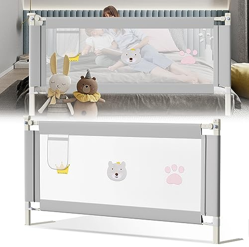 Ansobea 150 cm sänggaller för barn | barnsängsskydd vikbart barngaller | barnsängsskydd för fallskydd | lätt att installera | Grå broderad version