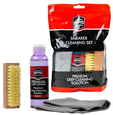 Shoetreats Shoe Care - Sneaker Trainer Cleaning Set - Includes 1 x 118ml Premium Deep Cleaning Solution - 1 x Microfibre Cloth, 1 x Brush