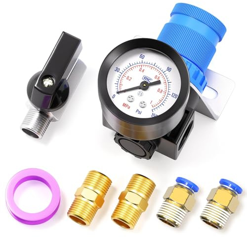 TAILONZ PNEUMATIC 5-i-1 1/4 tum BSP AR2000 Mini Tryckregulator Kit för tryckluftssystem, justering 0 till 1 MPA