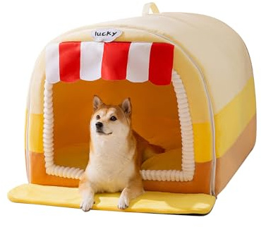 Galatée Katzenhöhlenbett, Hübsches Plüsch-Katzenhaus Für Den Innenbereich, Warmes Hundebett Mit Rutschfester Unterseite, Geschlossenes, Bequemes Hundebetthaus, Warmes Haustierbett(2XL, Gelb)