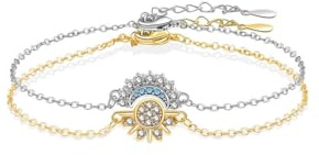 Gkaopi Braccialetti Donna Set 2 Pezzi Luna e Sole Diamond Regolabili Oro e Argento Braccialetti di Corrispondenza Regalo per Sorelle Fidanzata Fidanzato