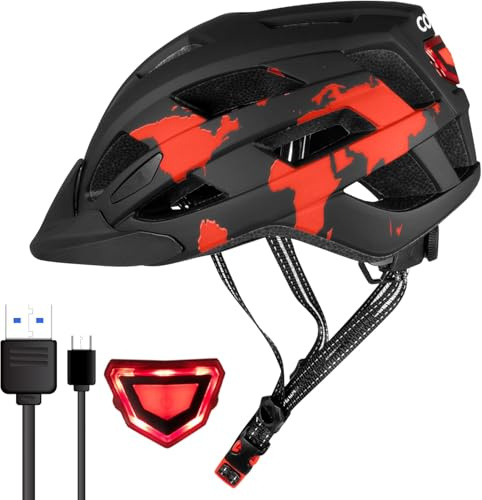COOZi - Casco de Bicicleta para Adolescentes con luz LED en Rojo, Ajustable, Recargable, Ligero y Transpirable, para niños y Adolescentes de 10 a 18 años, absorción de Golpes para Mayor Seguridad,