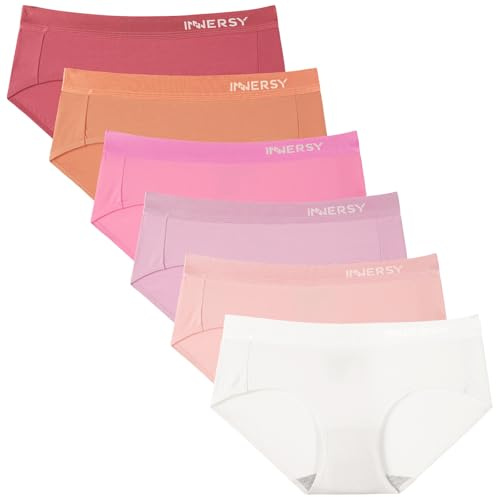 INNERSY Ladies Knickers Cotton Underwear Women Mid Rise Briefs Sports Hipster Panties Multipack 6 (12, Romantic Sweet Colours)