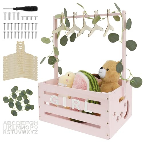 Baby duschlåda i trä, praktisk babyförvaringslåda med handtag, dekorativ babykorg mångsidig babyshower-korg för pojkar flickor graviditet nya föräldrar (rosa)