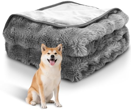 Nobleza Dog Blanket Washable 100x80cm, 400GSM Fluffy Bubble Fleece Pet Blanket, Premium Dog Blankets for Medium Dogs and Cats, Reversible Ultra Soft Warm Kitten Puppy Throw Blankets for Bed Sofa, Grey