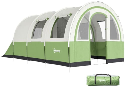 Outsunny 3 Man Camping Tent 480L x 260W x 200H cm Cream and Emerald Green