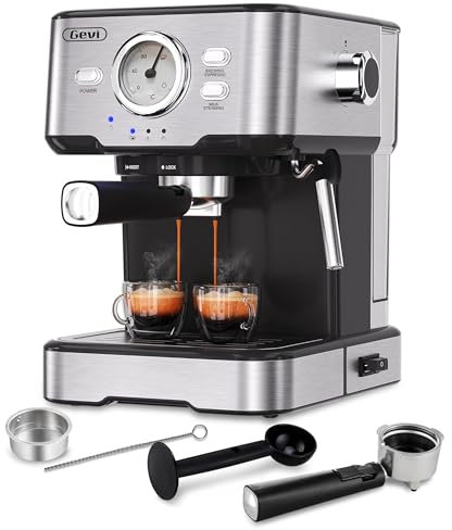 Gevi 15 Bar Espresso Kaffeemaschine Espressomaschine mit professionellem Milchaufschaumdüse,Edelstahl-Espressomaschinen für Cappuccino,Latte & Macchiato,1,5L Wassertank, schwarz