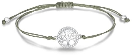Candyfancy Lebensbaum Armband Damen Grün – Verstellbares Glücksarmband mit Edelstahl Anhänger – Freundschaftsarmband für Frauen & Mädchen