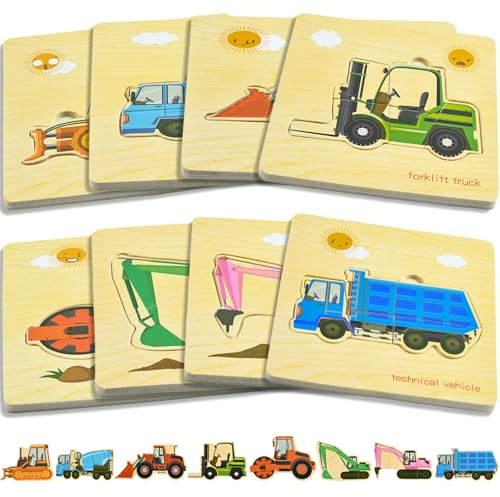 Holzpuzzle Kinder, 8 Stück Puzzle für Kleinkinder, Steckpuzzle Holz, 3D Greifpuzzle, Lernpuzzle Holz Ab 2+ Jahre für Jungen und Mädchen, Frühes Lernen Spielzeug, Geschenk (B)
