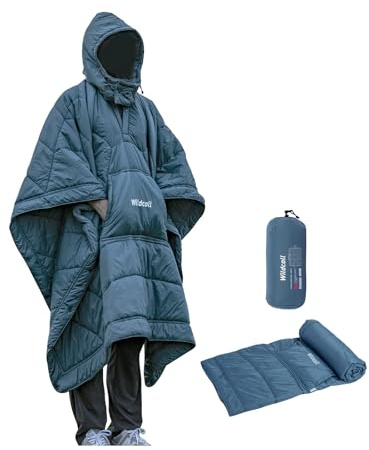 WildCall Hooded Camping Blanket with 3M Thinsulate Insulation Wearable Poncho Blanket Ultralight Foldable Quilt Sleeping Bag for Outdoor, Hiking, Stadium