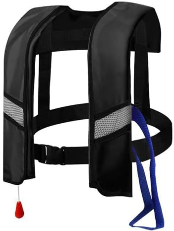 Rettungsweste für Erwachsene, automatisch, aufblasbar, mit verstellbarer Schnalle, mit reflektierenden Streifen und Pfeife, Schwimmwesten, Wassersport, kein CO2-Gas (schwarz)