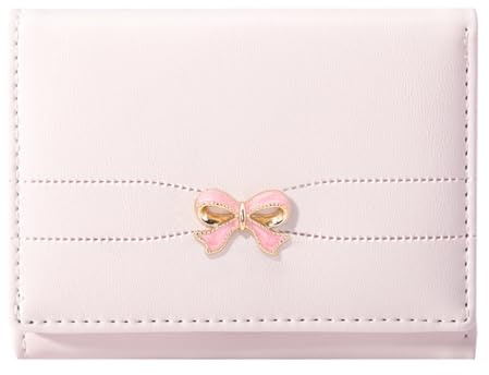 Sunwel Fashion Wallets Girls Cute Coquette Bow Small Wallet Aesthetic Card Holder ID Window Purse for Women (PINK BOW PINK)