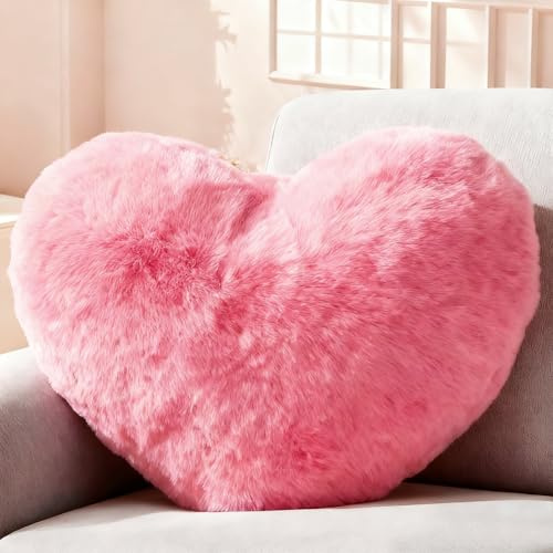 Hjärtkudde gosig kudde fluffig, hjärtkudde barnrum dekor, hjärtformad kudde gosig kudde, alla hjärtans dag eller mors dag, romantisk present till födelsedag, för soffa, säng och resor (rosa)