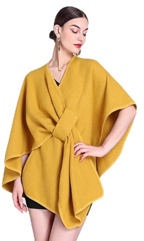 Generisch Poncho de punto Alpenfaser para mujer, cálido y ligero, de viscosa y algodón, transpirable y elegante, amarillo, XL