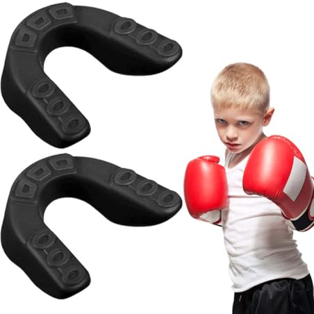 GNALIA Protectores Bucales 2 Unidades Niños 9-15 Años Color Negro Dimensiones 6X5X1.8 Cm Para Boxeo Rugby Hockey