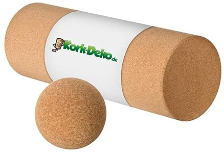 Lot de 2 fascias en liège naturel – Rouleau en liège 45 x 15 cm et boule de massage de 7 cm pour auto-massage, massage des fascias, récupération musculaire et entraînement fonctionnel | Kit de massage