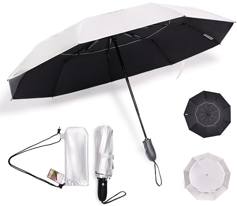 sungrubbies Premium UV Travel Umbrella Compact Windproof & Waterproof Umbrella for Walking | 9-Rib Fiberglass Frame, Heavy Duty Design, Auto Open/Close, Lightweight & Portable