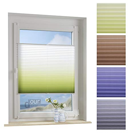 ourdeco® Plissee mit Farbverlauf / 80 x 130 cm weiß-grün/lichtdurchlässig, Blickdicht/Farben: Blau, Braun, Grün, Grau