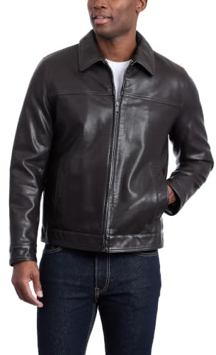 Tommy Hilfiger Men's Classic Faux Leather Jacket, dark brown, Small
