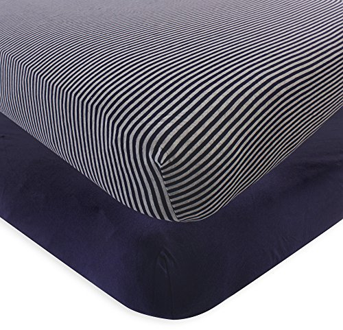 Touched by Nature Unisex Baby and Toddler Organic Cotton Crib Sheet, Navy Heather Gray, One Size