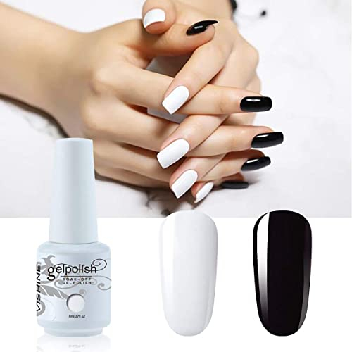 Vishine – Juego de 2 colores blanco y negro esmalte de uñas Gel Semi Permanente Soak Off UV LED Gel Nail Polish Nail Art Manicura 8 ml