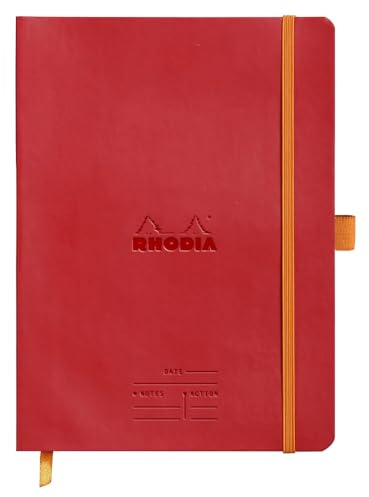 RHODIA 117793C - Poppy Meeting Soft Notebook - A5+ Pre-Printed Date/Notes/Action 160 Detachable Pages - 90g Clairefontaine Paper - Bookmark, Pencil Holder - Faux Leather Cover - Rhodiarama