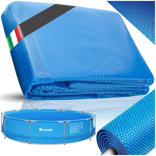 tectake® Pellicola Solare Piscina, Ø 549 cm, Copripiscina Rotondo, da Ritagliare, Protegge e Riscalda, Riscaldamento Ecologico, Sicurezza e Pulizia, Adattabile a Piscine Esterne, Maneggevole - Blu