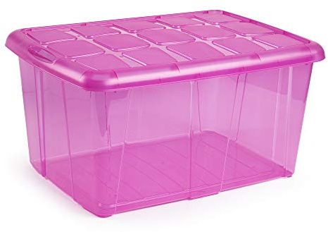 PLASTIC FORTE, Caja de almacenamiento, VIOLETA TRANSLUCIDO, 60 litros, sin ruedas