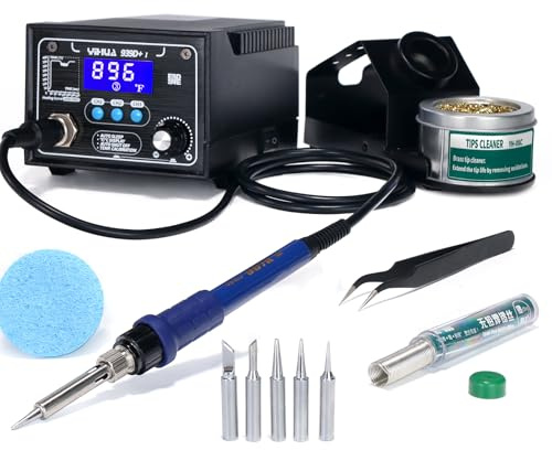 YIHUA 939D+ I Soldering Station, Upgraded, 75 Watt Equivalent with 3 Memories, °C/°F LCD Display, Sleep Function, Automatic Shutdown & Brushed Aluminum Panel(Iron-Burn Resistant)…