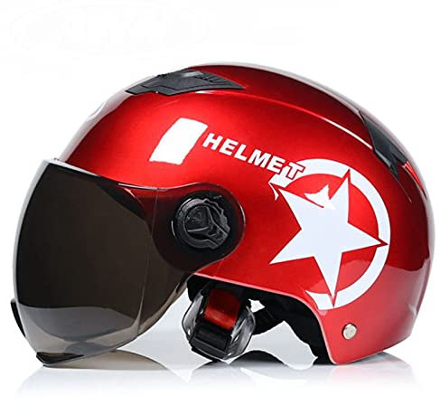 Motorrad Halbhelme Jethelm Oldtimer Mofa Helm Erwachsener Damen Herren Retro Open Face Helm Vintage Halboffenes Gesicht Schützen Helm Scooter Helm Sommer Unisex ECE-Zertifizierung,Rot