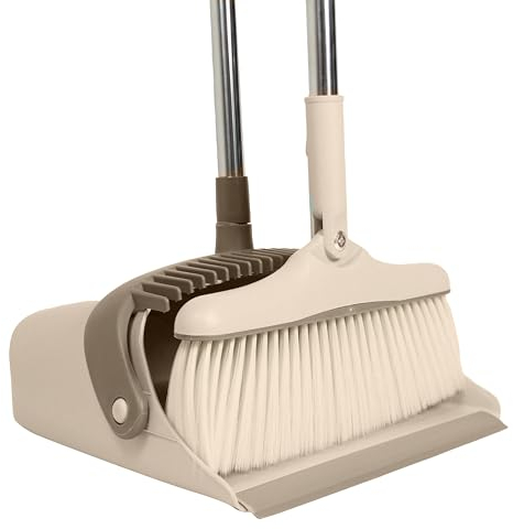 SCRATCH ANET TWIST 54 Long Handled Dustpan and Brush, Broom and Dustpan Set, Household Dust pan Combo, Long Handle for Indoor Outdoor Household Cleaning and Sweeping Beige