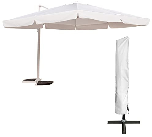 Yellowshop, Garda, Ombrellone da Giardino Decentrato in Alluminio con Telo Anti-UV, Bianco, 3x3 m