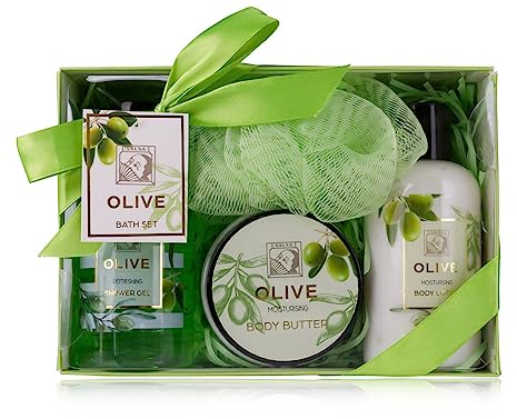 Accentra – Set doccia da donna in bella confezione regalo – Set di 4 pezzi con gel doccia, lozione per il corpo, burro per il corpo e spugna a rete – Set regalo per il compleanno