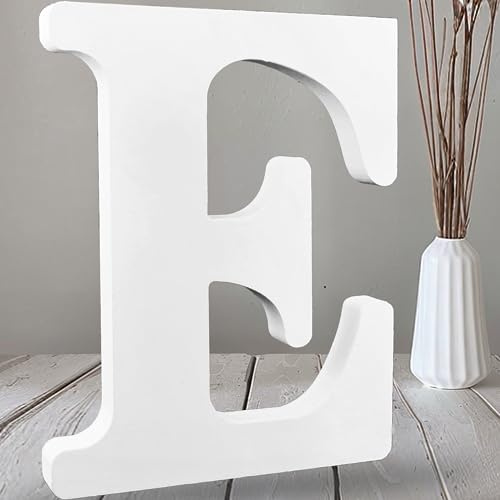 AOCEAN 12 Inch White Big Wood Letters Unfinished Wooden Letters for Wall Decor Decorative Standing Letters Slices Sign Board Decoration for Craft Home Party Projects (E)