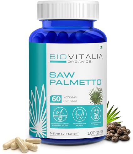 Biovitalia Saw Palmetto Extract Capsules 1000mg Dietary Supplement for Hair Growth | Supports Prostate Health & Urinary Function | Good & Natural Support for Men & Women - 60 Veg Capsules