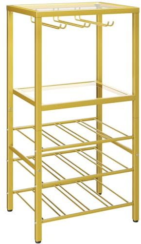 YMYNY Wine Rack with Glass Holder, Wine Holder Display Storage Shelves, Wine Racks Free Standing, Glass Wine Holder, Bar Shelf, for Pantry, Kitchen, Cellar 39×29×78CM Gold HGD091G