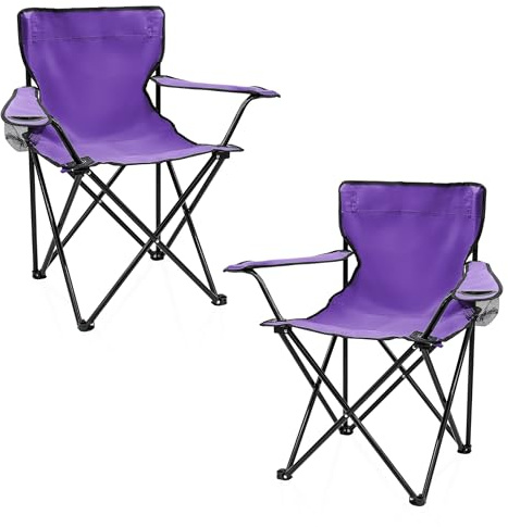 Lot de 2 chaises de camping pliantes avec porte-gobelet - Violet - Chaise de camping pliable avec sac de transport - Chaise pliable pour festival, loisirs, jardin, pêche, charge maximale : 100 kg