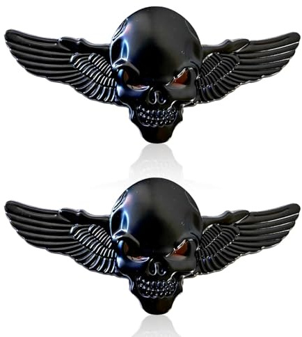 Bildekal Metall Dödskalle, 2 st 3D Skull Zink Legering Emblem, Styling Klistermärken för Bil och Motorcykel (Svart)