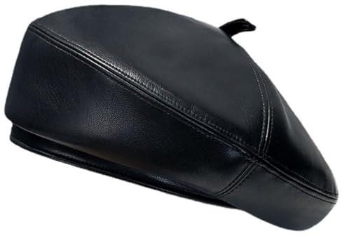 ZKGYUS Damen Baskenmütze - PU Leder Barett Hat, Französischer Stil, Einfarbig Casual Classic Maler Kappe