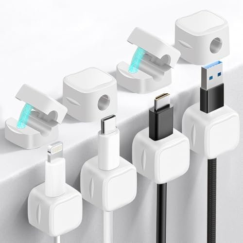 Organisateur Magnétique Câbles, Dwafill 8-Pack Organisateur de Cable, Support de Cable, Adapté à La Maison, Au Bureau, A La Cuisine, Salle Classe, Au Laboratoire, Au Magasin, Cable Management (Blanc)