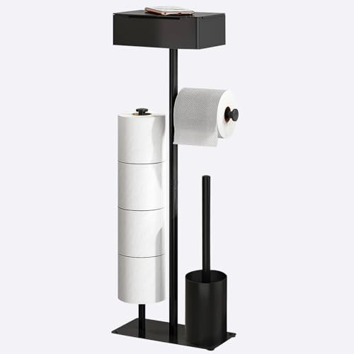 Klopapierhalter Stehend mit Klobürste - GUIGUZI Edelstahl Schwarz Toilettenpapierhalter mit Feuchttücherbox - WC Garnitur mit Toilettenpapierhalter Stehend und Toilettenbürste