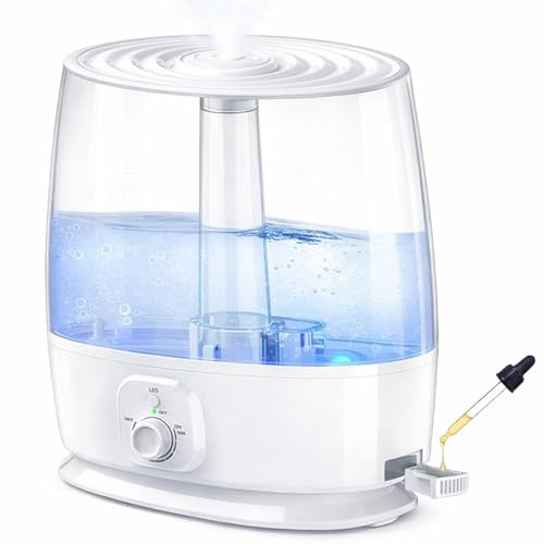 6L Humidifier for Large Room - Cool Mist Ultrasonic with 60H Runtime, Top Fill, Whisper Quiet ≤28dB, Auto Shut-Off, Essential Oil Diffuser & Night Light for Baby Nursery Bedroom Office