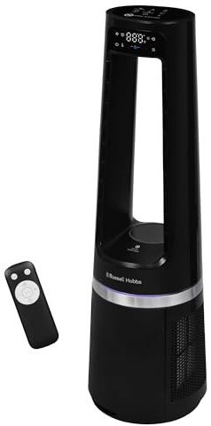Russell Hobbs Quiet Bladeless Tower Fan & Heater with Remote Control, Touch Control, 85cm Tall, 12 Speed Settings, 12 Hour Adjustable Timer, Oscillating 2kW, Black, 2 Year Guarantee RHBLDL25B